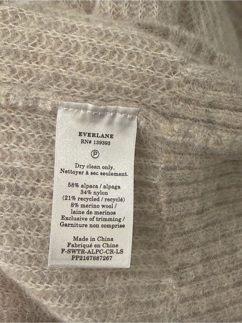 Everlane The Cocoon Crew Sweater Alpaca Wool Size XS Cream Light Gray - Picture 5 of 5